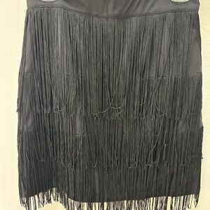 Elegant Black Fringe Mini Skirt